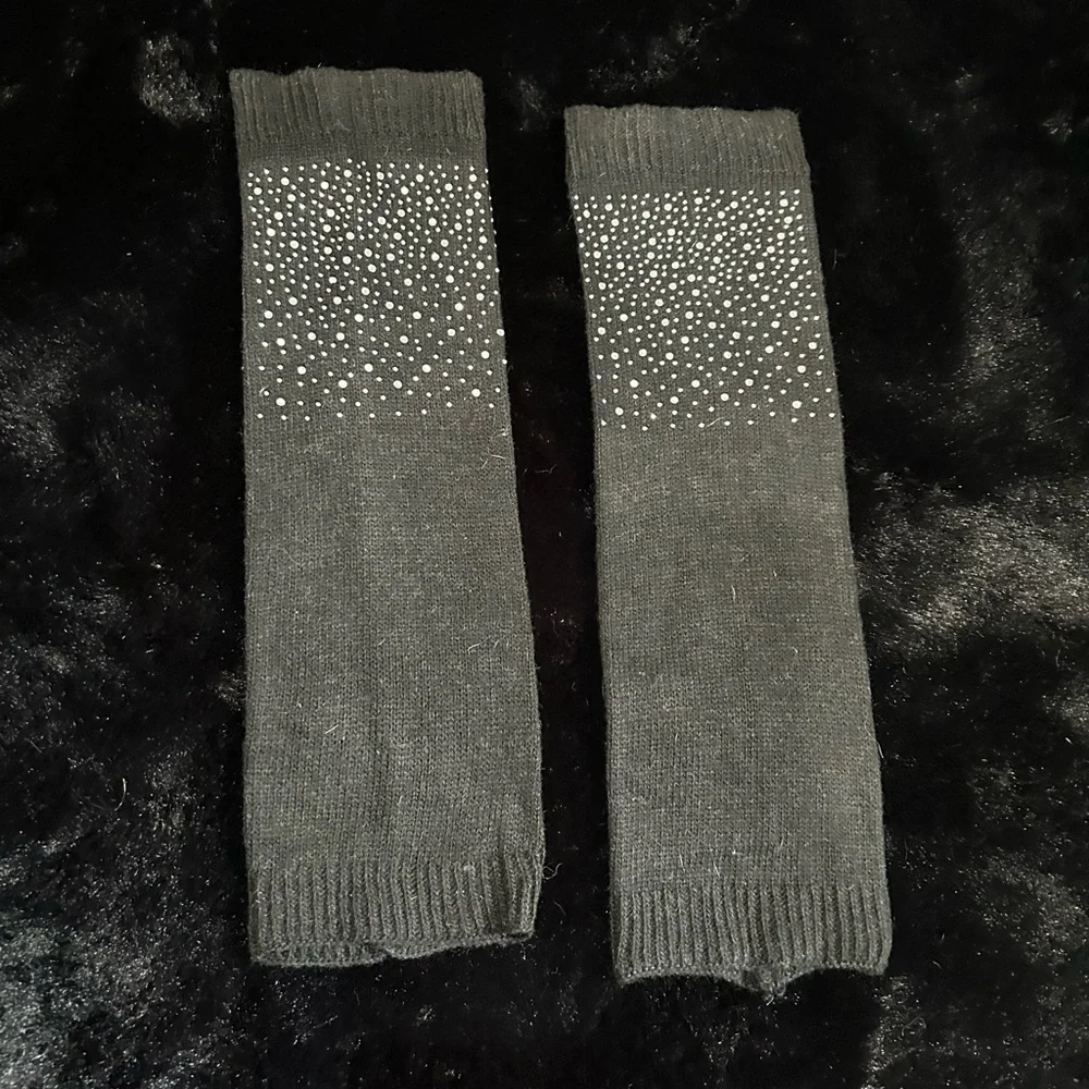 Black Knit Arm/Leg Warmers with Rhinestone Embellishments – Stylish & Cozy